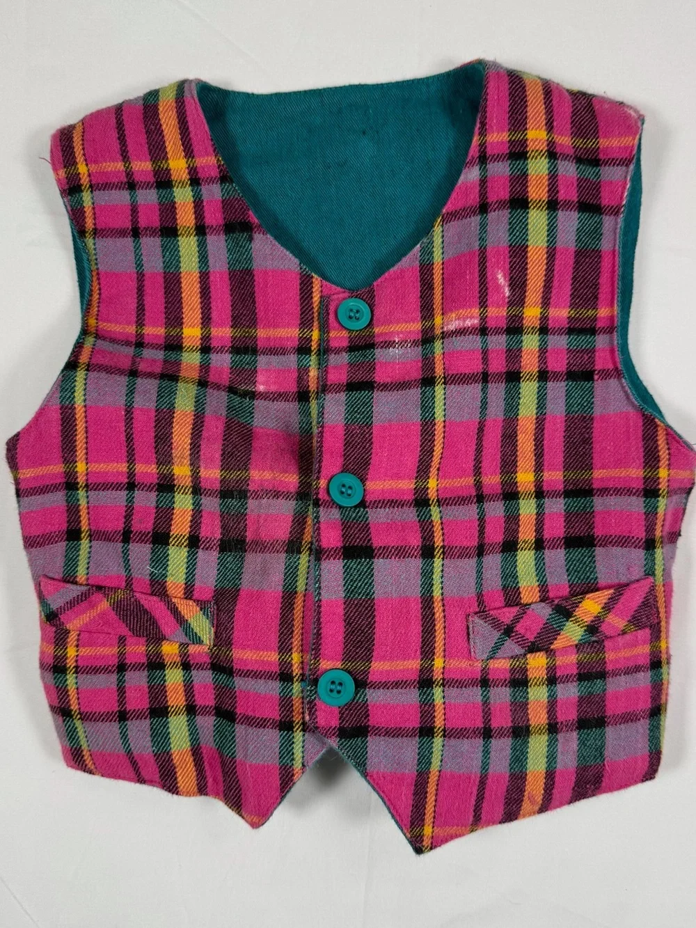 VINTAGE YAKKITY YAK 1990s Reversible Plaid Vest & Shorts Set Size 5 Cotton Rayon